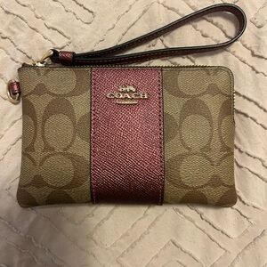 Coach Corner Zip Wristlet in Signature Canvas w/ Stripe